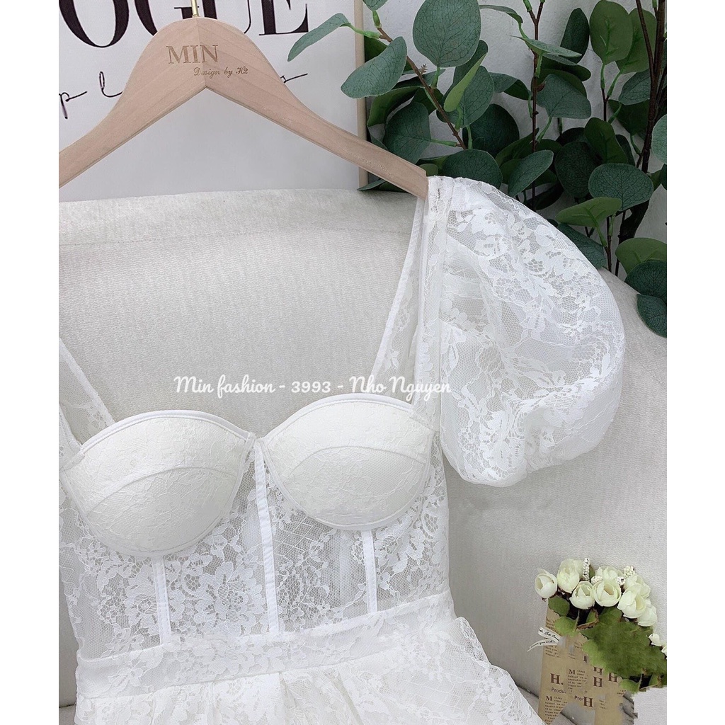 Đầm ren cúp ngực tay ngắn xòe tiểu thư công chúa đi tiệc sang trọng ulzzang