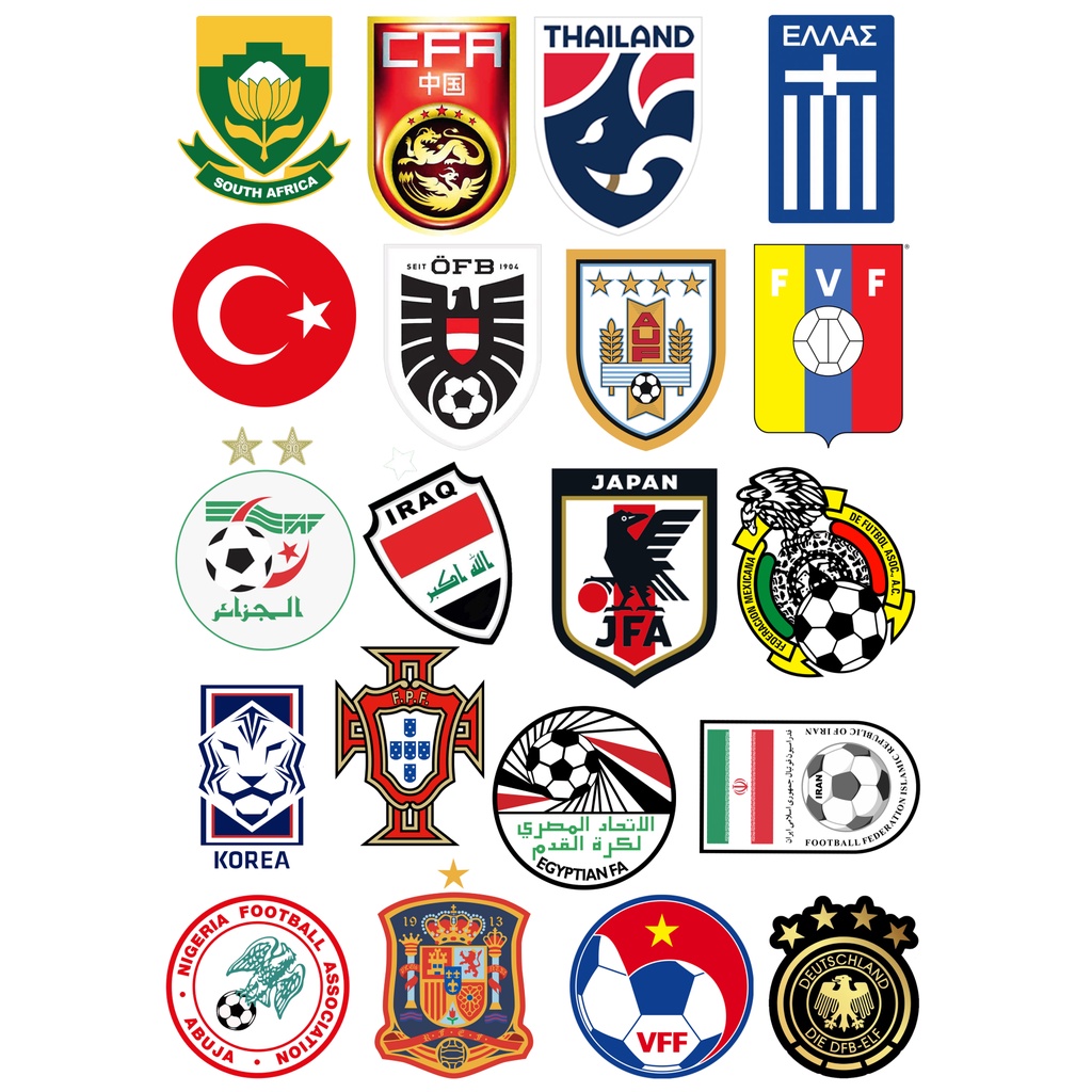 Bộ 60 Sticker hình dán decal logo Đội tuyển bóng đá Đức, Việt Nam, Brazil, Tây Ban Nha, Anh, Pháp, Ý, hình dán laptop