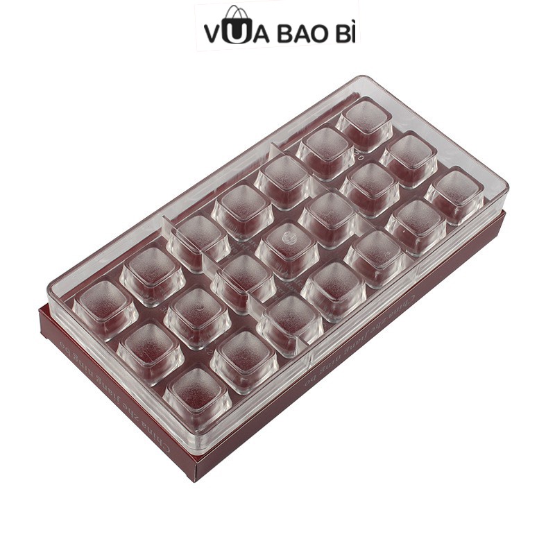 Khuôn socola viên hình vuông 21 viên-Vua Bao Bì, khuôn socola nhựa cứng