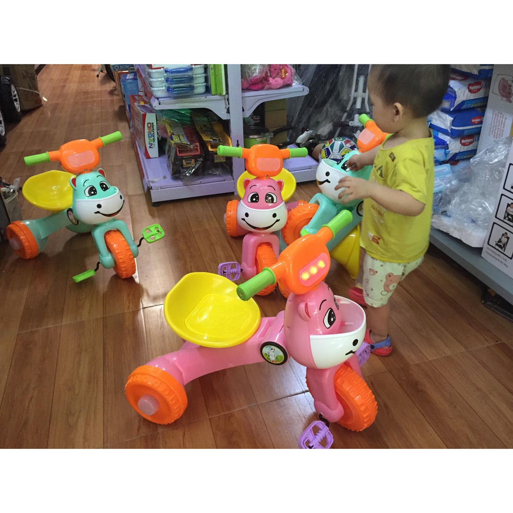 Xe Đạp 3 Bánh Hoạt Hình Chú Bé Đội Mũ Và Con Bò Gấp Gọn