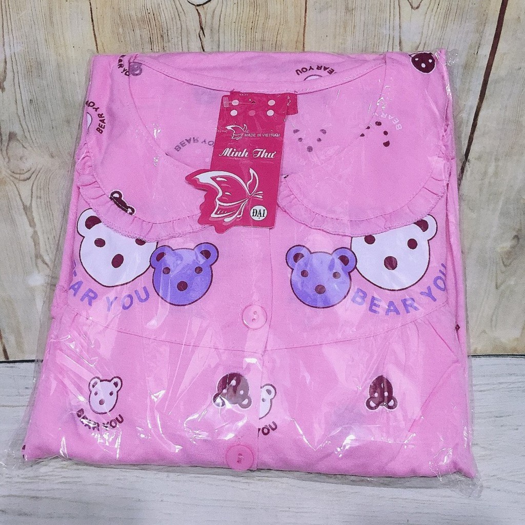 Bộ đồ bầu dài tay chất cotton thoáng mát  họa tiết gấu thiết kế cổ bèo siêu xinh BD914