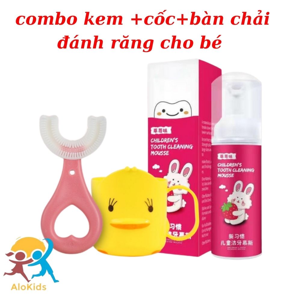 Combo Bàn Chải Đánh Răng Cho Bé Chữ U Silicon,Cốc Vịt Và Kem Đánh Răng Cho Bé Dạng Bọt Nuốt Được Shop Alokidstb