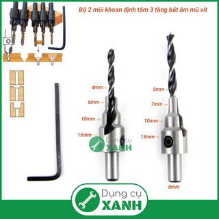 Bộ 2 mũi khoan gỗ định tâm 3 tầng bắt âm mũ vít
