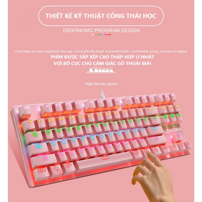 Máy tính văn phòng bàn phím cơ gaming K7 có dây ABS bàn phím phát sáng siêu đẹp