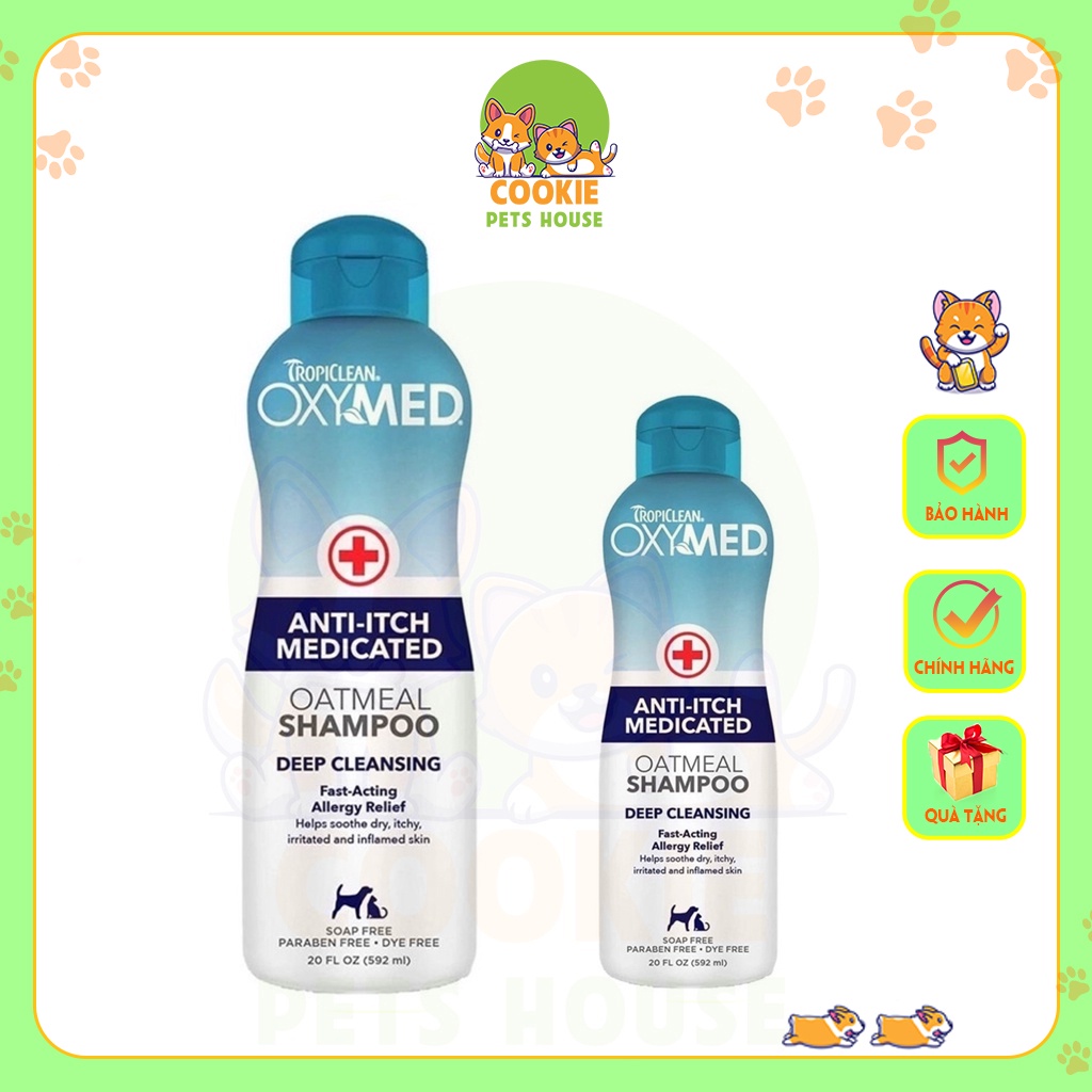 Dầu gội đặc trị Viêm da, Nấm Ngứa da cho Chó, Mèo - Tropiclean Oxymed Shampoo