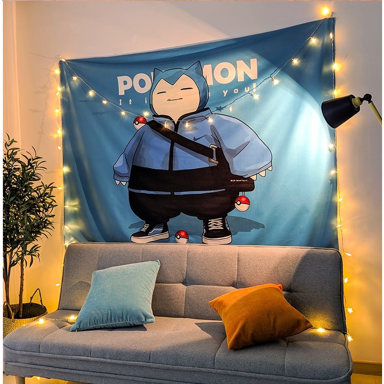 Pokemon hanging cloth kids room wall hanging Wall cloth Indoor cartoon Pikachu Kabi beast Frog Duck Live cloth art Wall decoration Background cloth Photo cloth