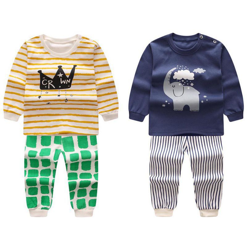 Set áo thun tay dài kèm quần họa tiết dễ thương cho bé