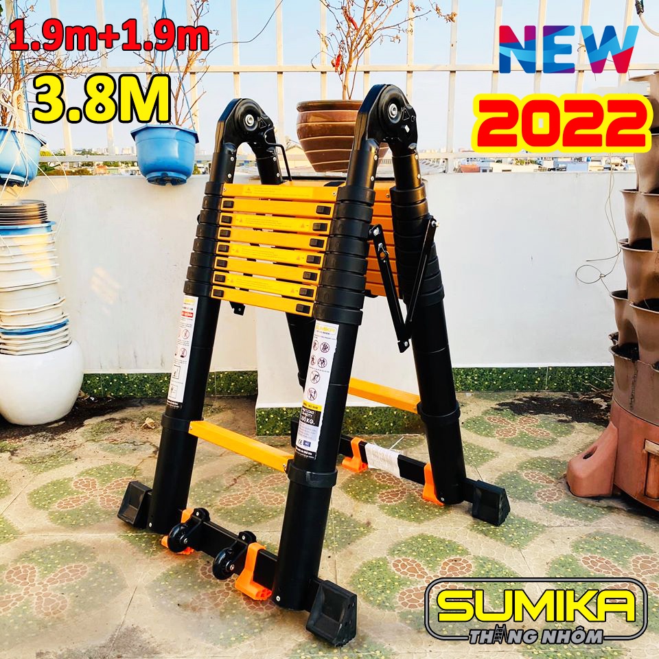 Thang nhôm rút đôi chữ A Sumika [A: 1,9M - I: 3,8M] SKS380D NEW 2020 (sơn tĩnh điện)