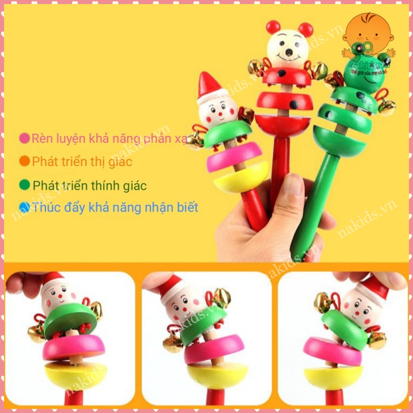 Lục Lạc Hình Thú 3 Tầng - Xúc Xắc Gỗ Đồ Chơi Thúc Đẩy Thị Giác Và Thính Giác Cho Bé MS88-DC1