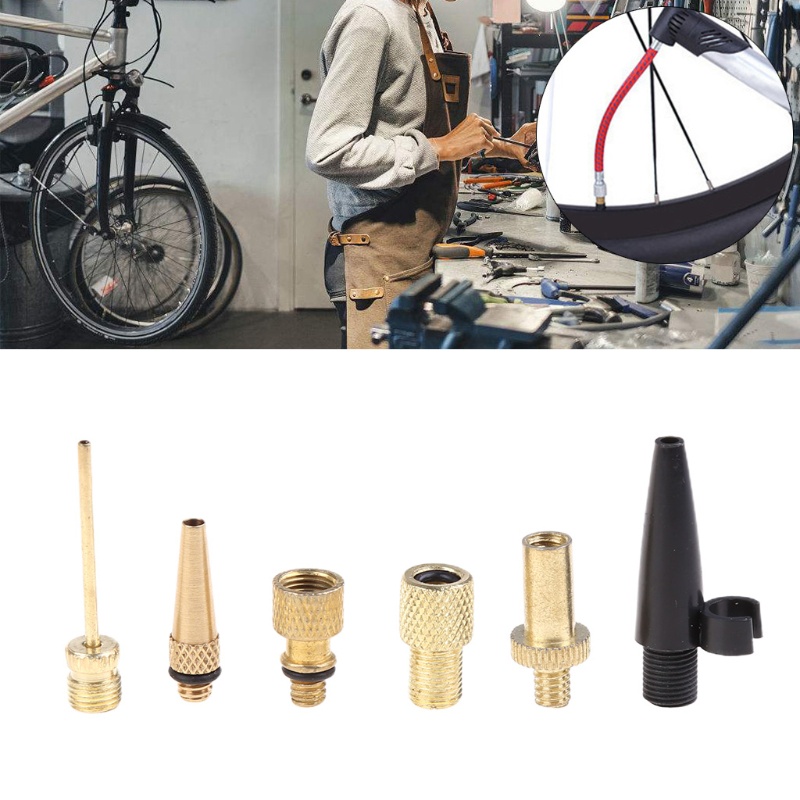 Set 6 đầu chuyển đổi vòi bơm bánh xe đạp bằng đồng thau