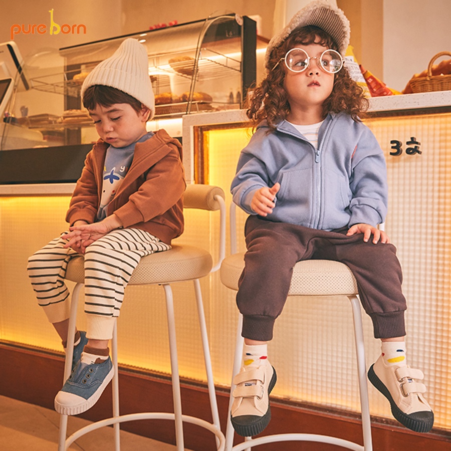 Quần Bé Trai, Bé Gái PURE BORN Vải Nỉ Da Cá Dày Ấm Mông mặt thú, Quần Dài Cho Bé Mặc Nhà Thu Đông T36