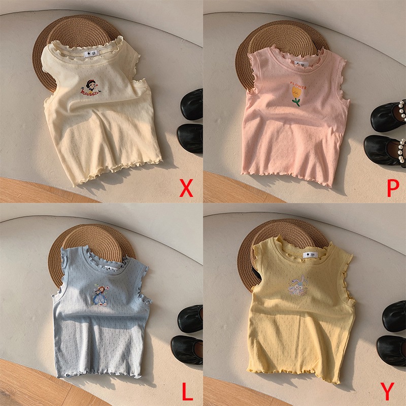 Áo Không Tay In Họa Tiết Hoạt Hình Phong Cách Hàn Quốc Cho Bé Gái