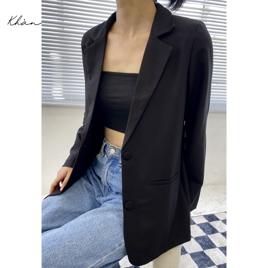 Áo vest nữ blazer KHÀN màu đen tà bầu basic áo khoác công sở tay dài 1 lớp phong cách Hàn Quốc