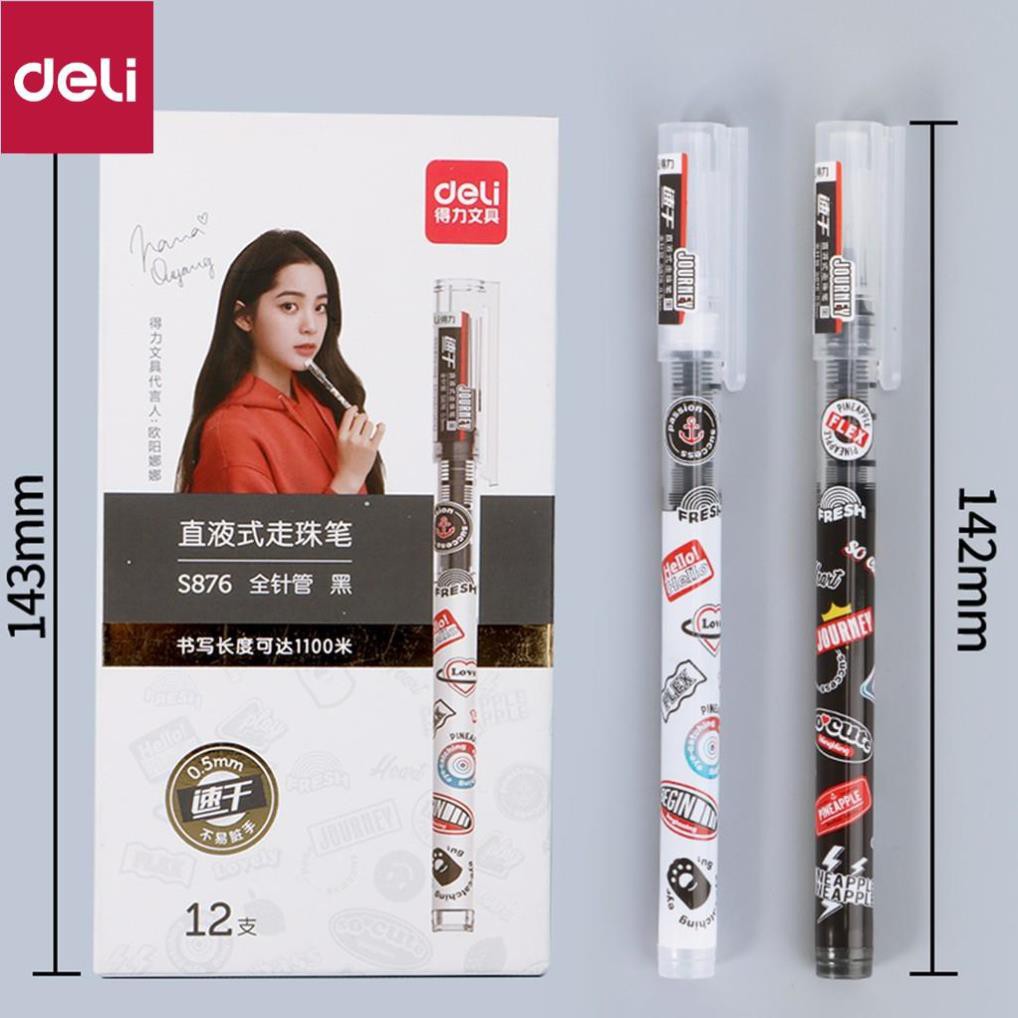 Bút bi nước Deli - 0.5mm - Vỏ Đen/Trắng - 1 chiếc màu ngẫu nhiên - S876 [Deli]