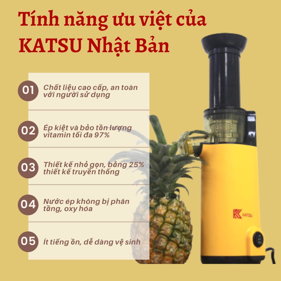 Máy ép chậm mini KATSU Chính Hãng - Bảo Hành 12 Tháng