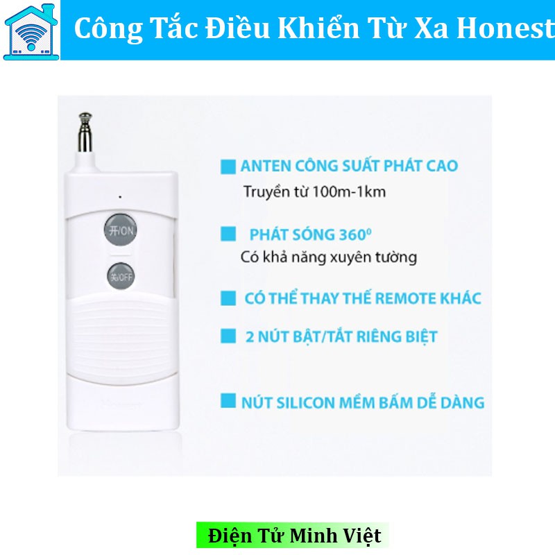 Công tắc điều khiển từ xa công suất lớn Honest HT-9220 dùng bật tắt máy bơm nước, điều khiển máy bơm nước từ xa