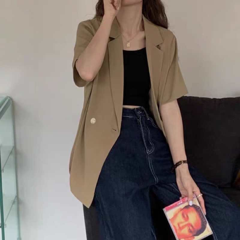 Áo Blazer 2 cúc Form rộng Ngắn tay Mùa Hè Ulzzang Hàn Quốc Áo Vest nữ Tay ngắn Thời trang