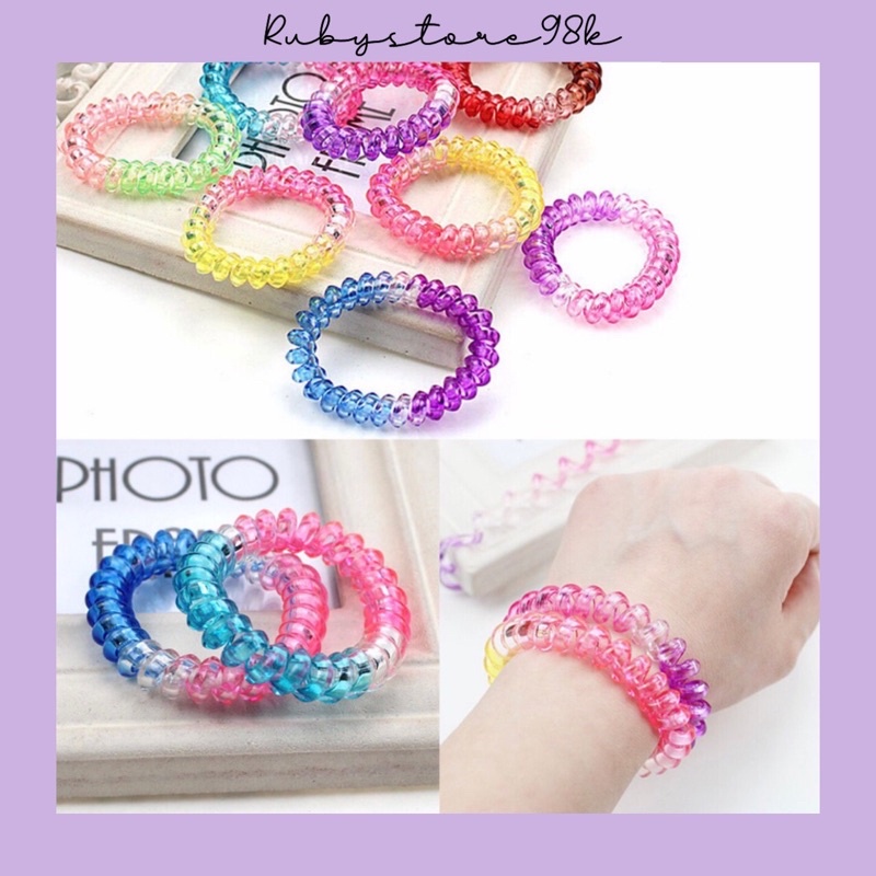 Cột tóc lò xo màu cầu vồng