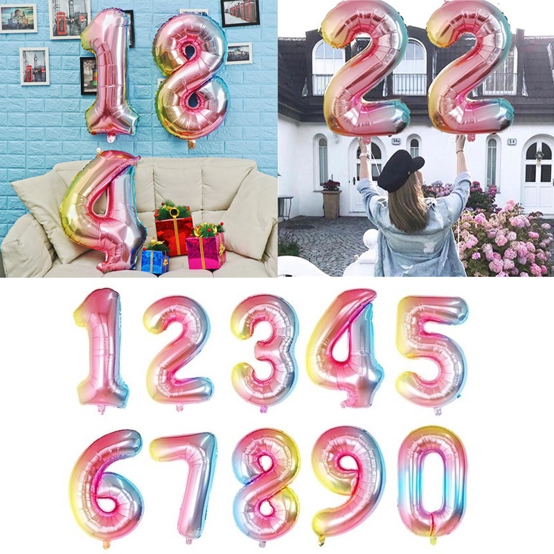 Bong Bóng Lá Nhôm 32 Inch Hình Chữ Số Màu Sắc Gradient Dùng Trang Trí Tiệc Sinh Nhật/ Nhà Cửa