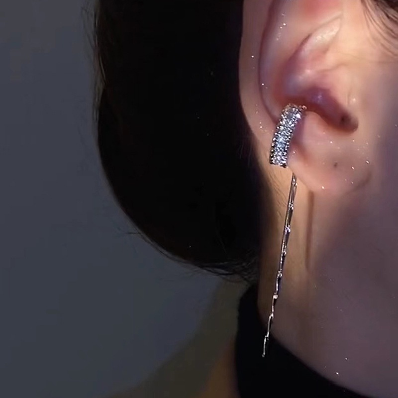 Khuyên Kẹp Vành Tai Dáng Dài Chữ C Đính Đá Zircon Lấp Lánh Thời Trang Cho Nữ