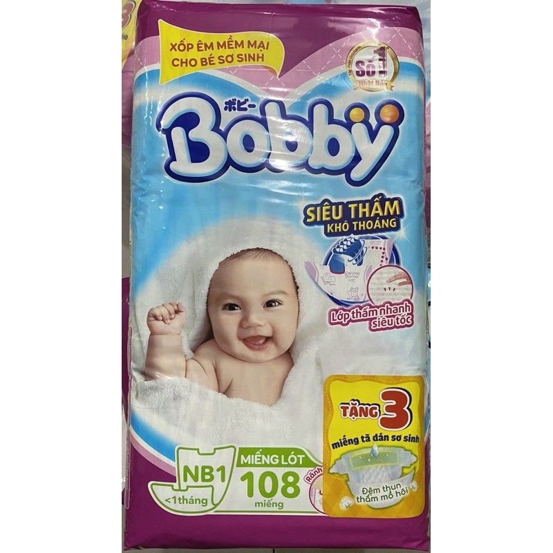 (Tặng 9 miếng XS) Miếng lót sơ sinh Bobby Newborn 1 108 miếng