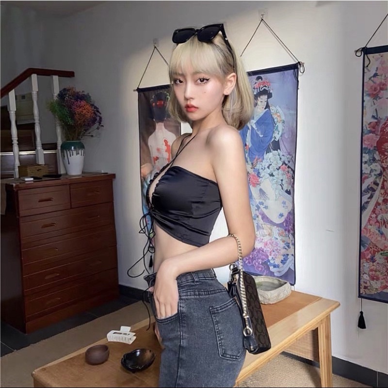 Áo Satin Cột Phong Cách Sexy,  Áo Top Kiểu Cột Dây Hot Trend 2022