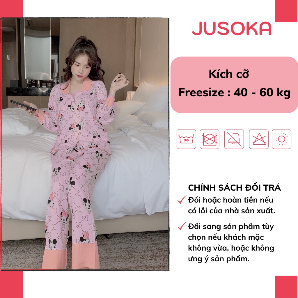 Đồ bộ nữ lụa ngủ pijama dễ thương mặc nhà dài tay quần dài JUSOKA