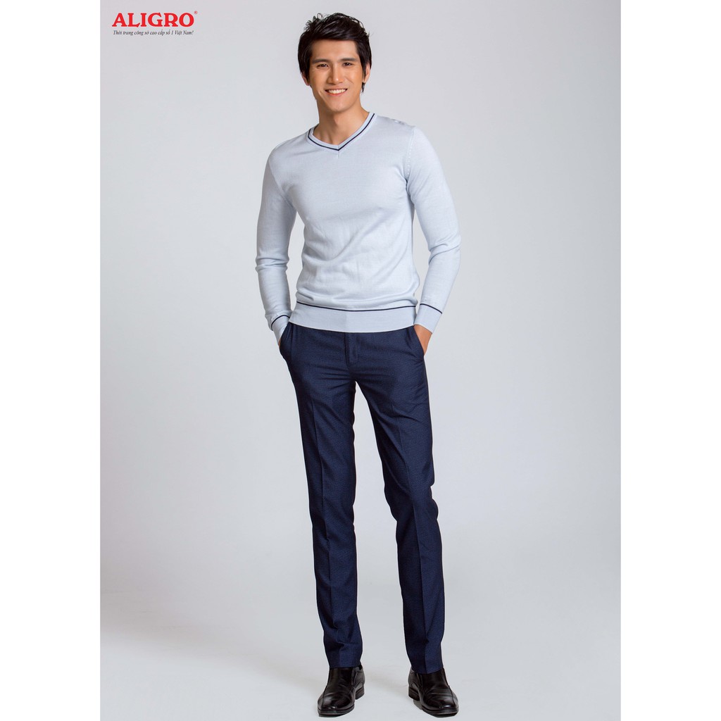 Áo len dài tay nam Aligro ALEND043 màu xanh cổ tim