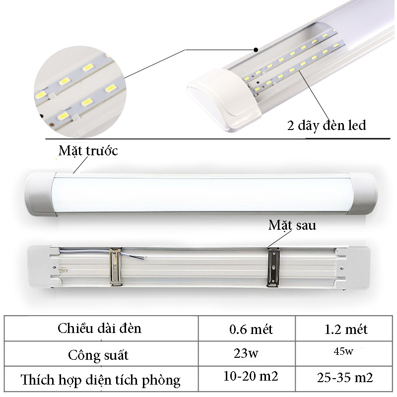 Bộ đèn led  bán nguyệt liền máng 45w-1.2mét