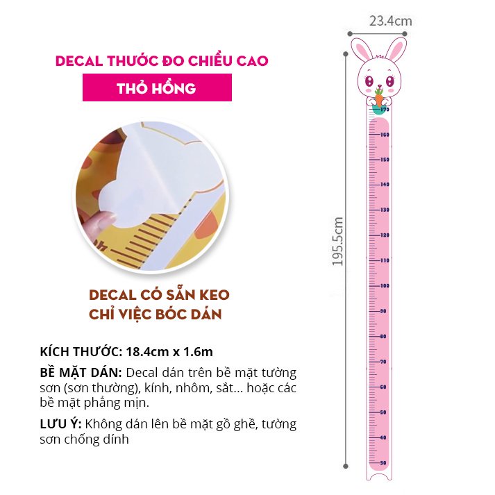 Thước đo chiều cao dán tường con vật dễ thương cho bé Thương Hiệu BOBAKI