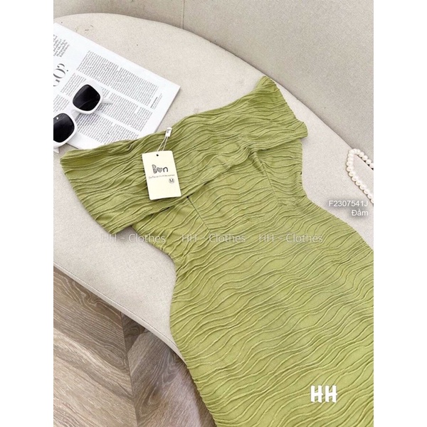 Đầm xốp thun vân nổi bẹt vai ôm phô Body chuẩn TT0706