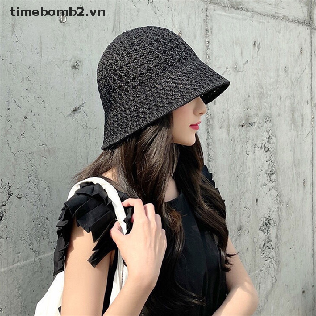 {Fashion} Mũ Xô Dệt Kim Mềm Khoét Lỗ Rỗng Màu Trơn Đơn Giản Mùa Hè Có Thể Gập Lại Cho Nữ