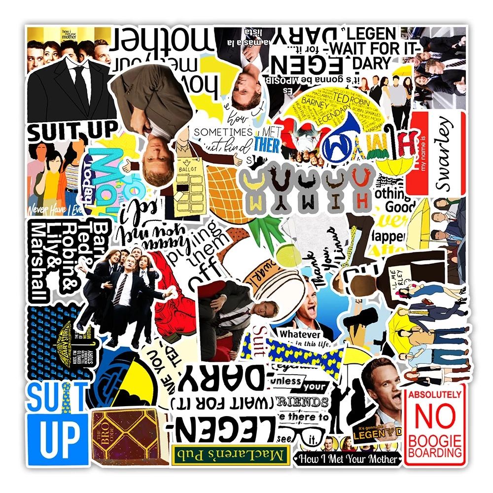 Set 50 sticker phim How I Met Your Mother chống thấm nước trang trí đàn ghita/laptop/điện thoại/ván trượt DIY HIMYM