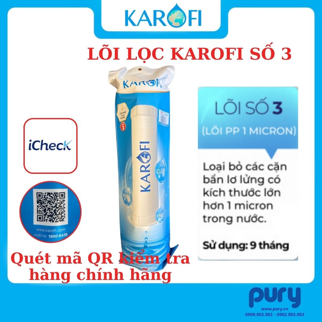 Lõi lọc nước Karofi - Bộ 3 lõi lọc nước số 1 2 3 - Smax Duo 123 Karofi - Hàng chính hãng