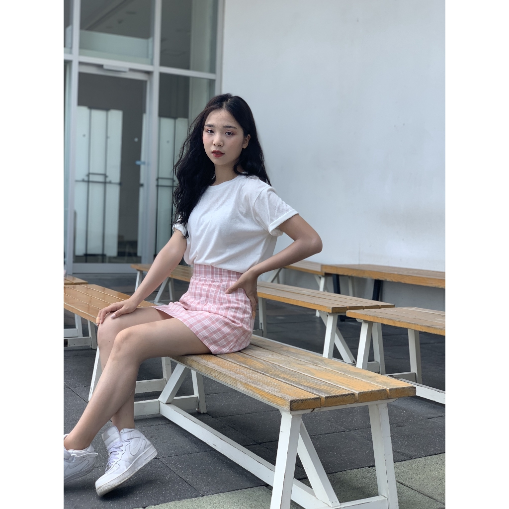 [Freeship đơn từ 0đ] Áo phông trắng trơn dáng rộng - chân váy ulzzang