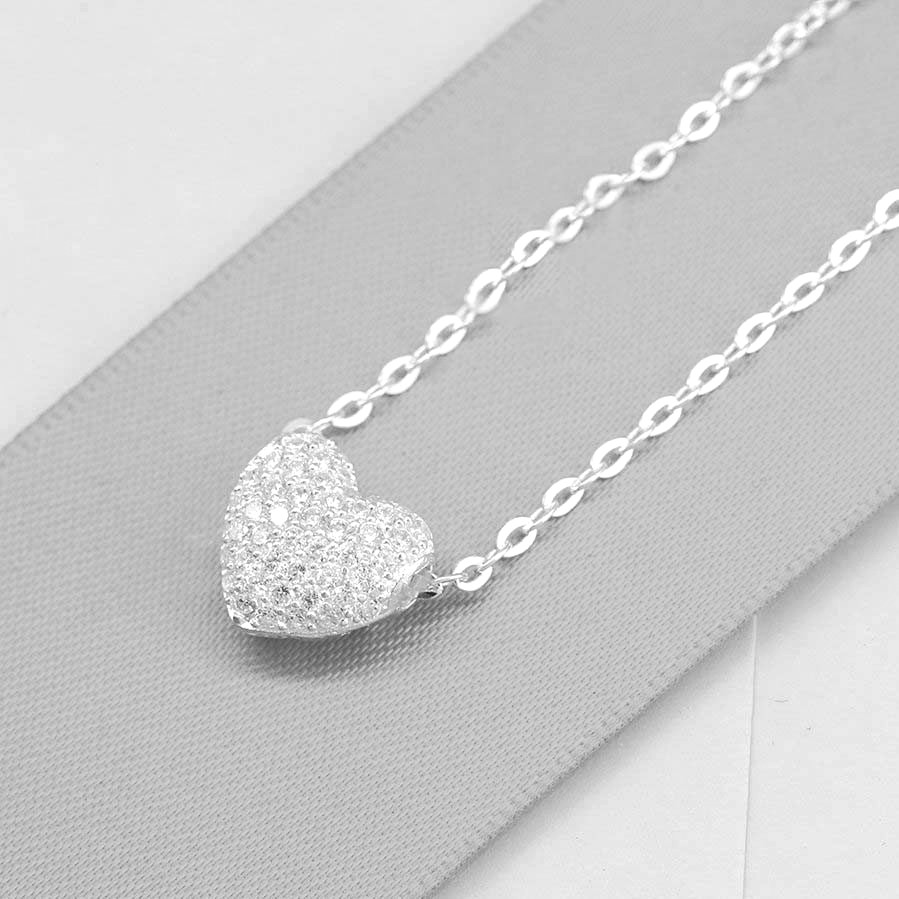 Dây Chuyền Bạc Ta S925 CaoBac SilverCao Cấp Họa Tiết Tim 3D Nạm Đá Sáng -  Trang Sức Cáo Bạc JEWELLERY