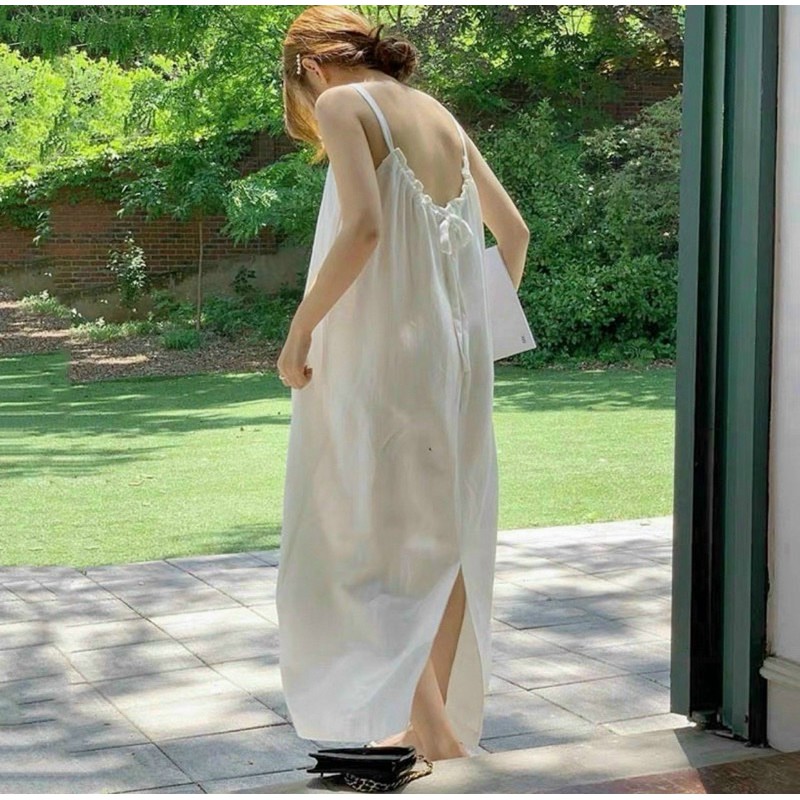 Đầm maxi 2s xẻ tà dây thắt rút