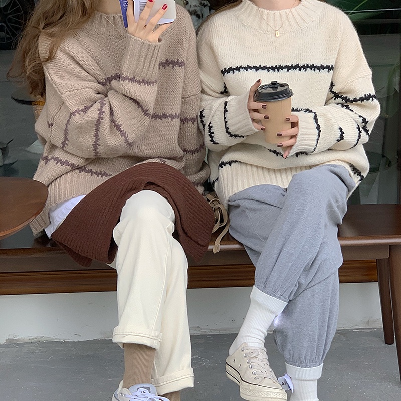 176706 |Bảng Phấn Mắt 3 Màu Thời Trang| Áo Sweater Tay Dài Dáng Rộng Màu Sắc Tương Phản Cá Tính