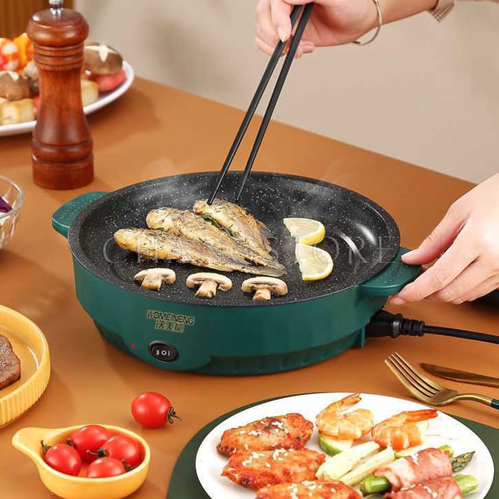 Chảo Nướng Điện Mini Đa Năng 26cm,Chống Dính, Nướng BBQ Hàn Quốc