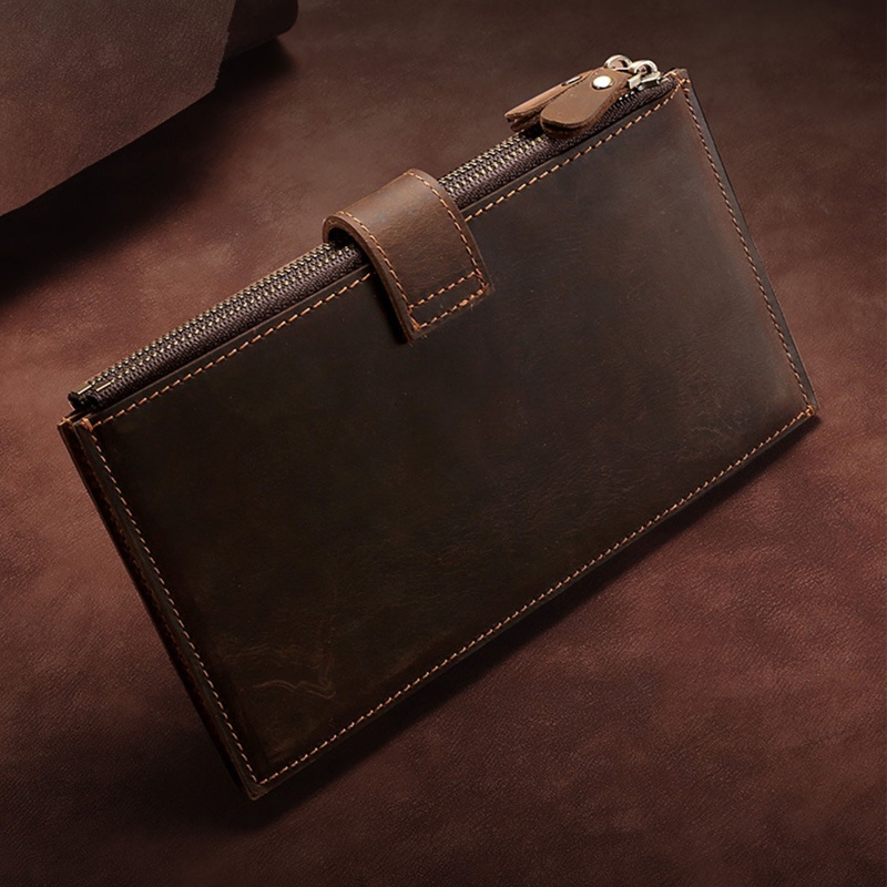 Ví Da Dài Đa Năng Có Khóa Kéo Phong Cách Vintage Cho Nam