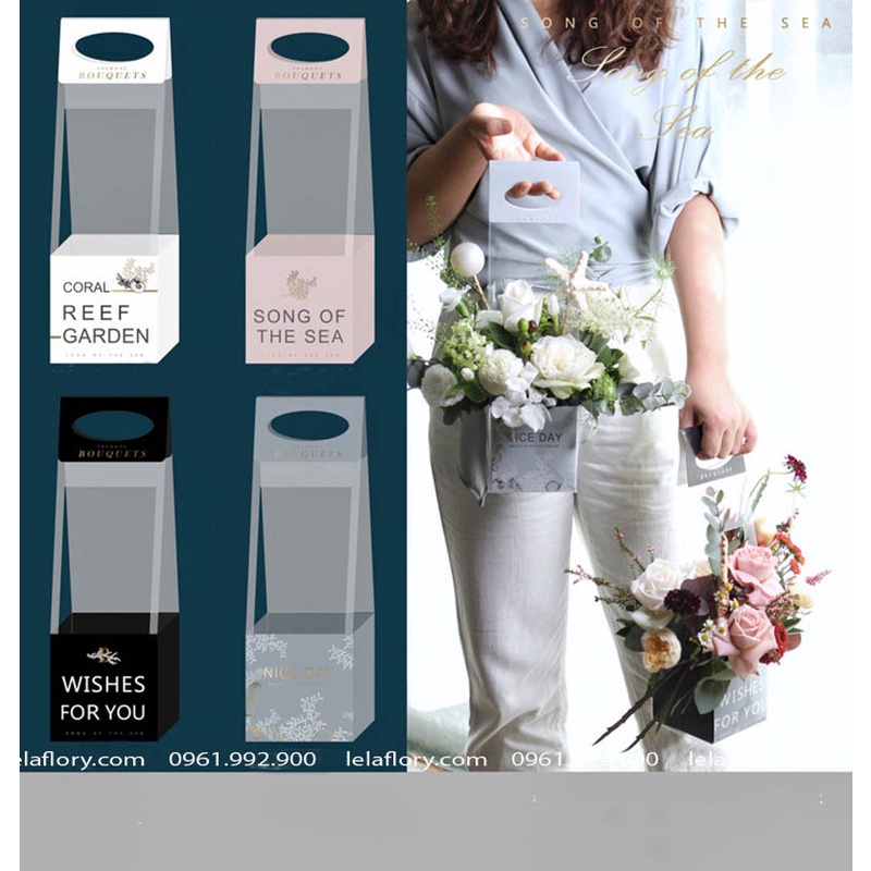 Túi mika xách cắm hoa tươi, hoa sáp, hoa lụa (1 set 6 cái) - THH0053/THH0080