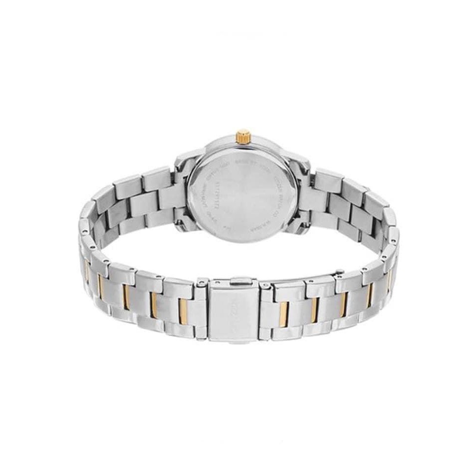 Đồng hồ Nữ chính hãng Citizen Quartz EU6038-89A Size 26,Mặt trắng,Lịch-Máy Pin-Dây kim loại Demi vàng cao cấp