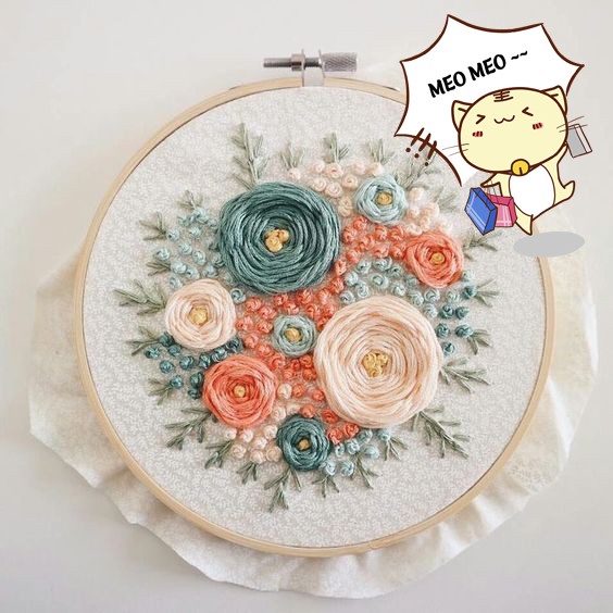 BỘ NGUYÊN LIỆU Tập Thêu Tay Thủ Công HOA TRÒN XINH XẮN/ DIY KIT THÊU TRANG TRÍ HOA MÙA HÈ/ MIE HANDMADE