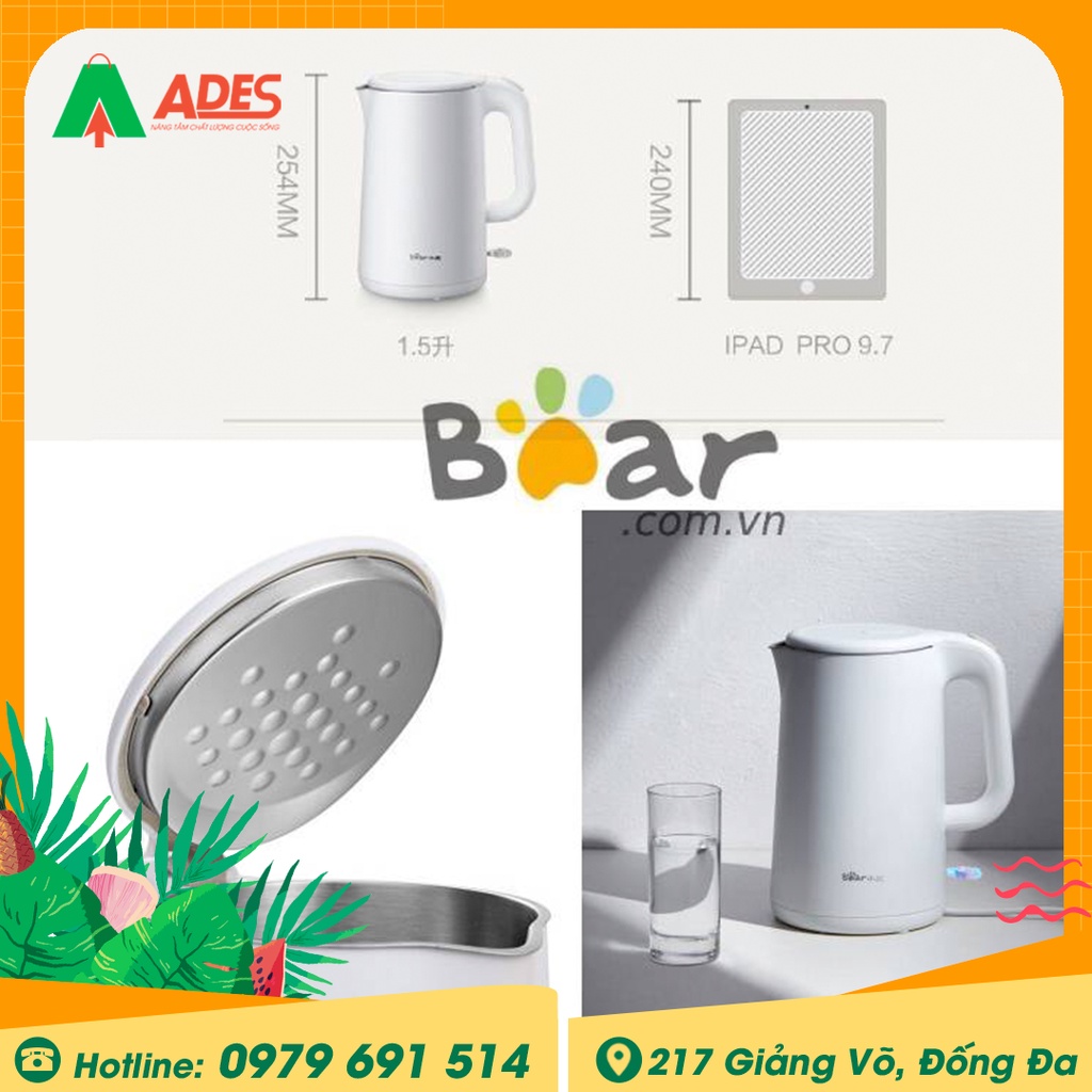 Bình đun nước siêu tốc Bear ZDH-B15T1 - HÀNG NỘI ĐỊA - Chính hãng Bảo hành 12 tháng - Sôi nhanh - NEW