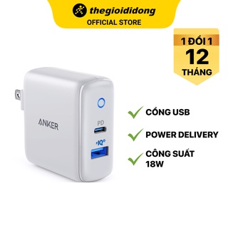 Adapter sạc 2 cổng usb type-c pd 18w anker powerport pd+2 a2626 trắng
