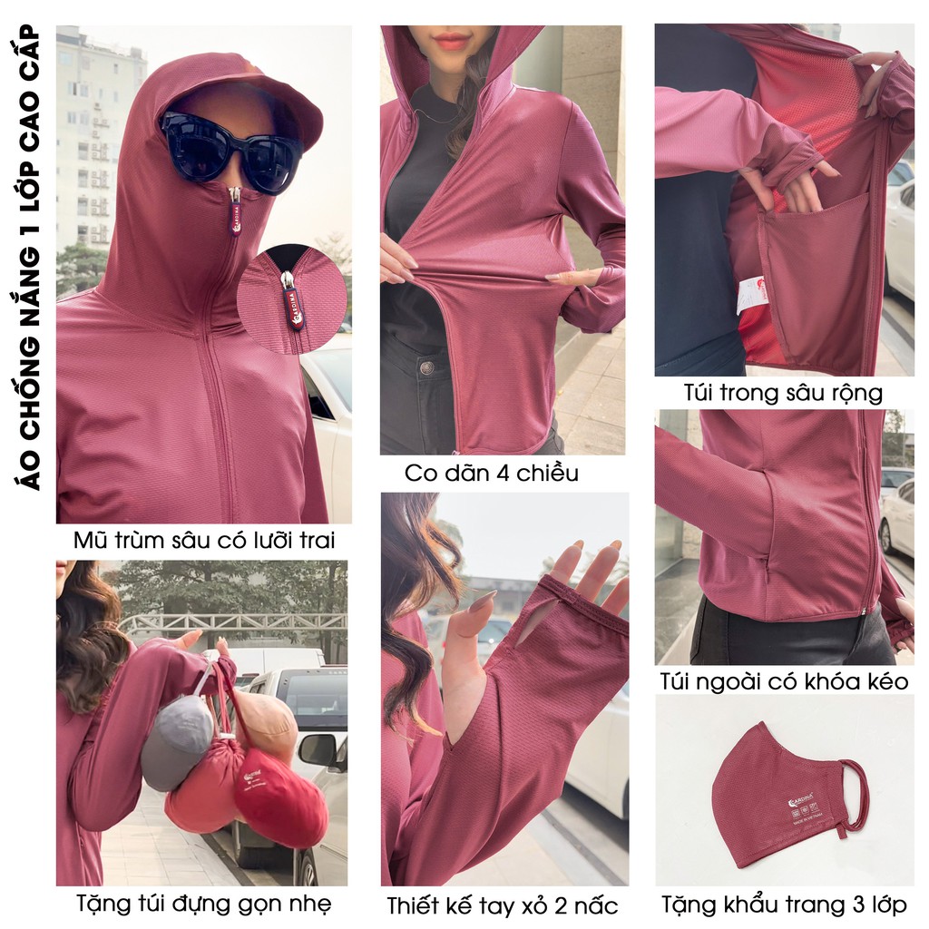 Áo Chống Nắng Nữ 1 Lớp 𝐂𝐀𝐑𝐃𝐈𝐍𝐀 𝙎𝙖̀𝙞 𝙂𝙤̀𝙣 Chất Thun Lạnh Cao Cấp Chính Hãng Co Giãn Bảo Vệ Da Khỏi Tia UV Đến 97% Mã 1NF
