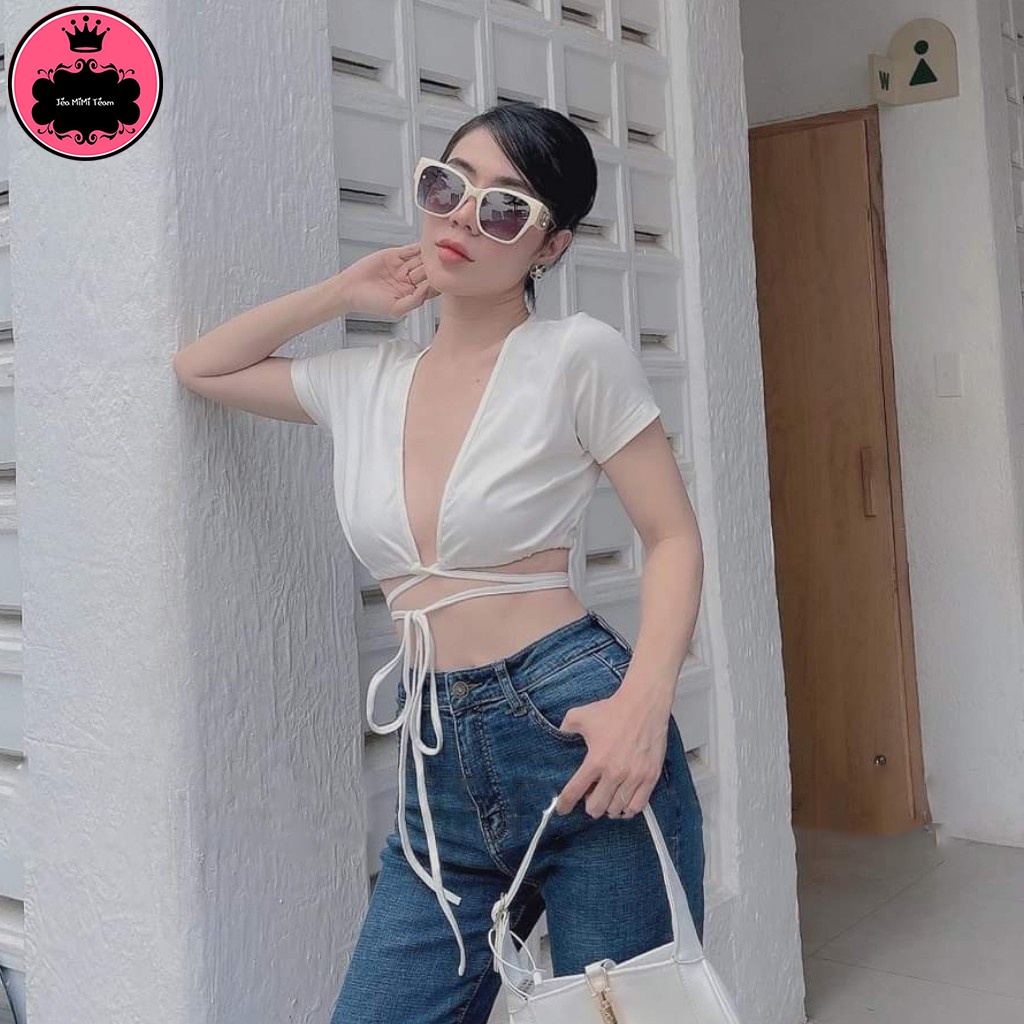 Áo Croptop Khoét Ngực Sexy Cột Dây Bigsize 38-65Kg "ÁO CỔ V" | BigBuy360 - bigbuy360.vn