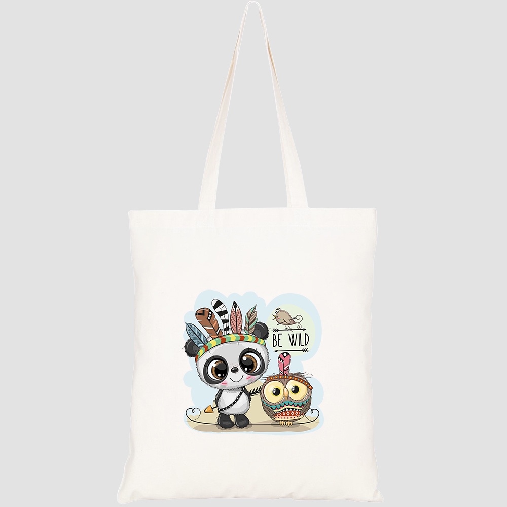 Túi vải tote canvas HTFashion in hình cute cartoon tribal panda owl HT387