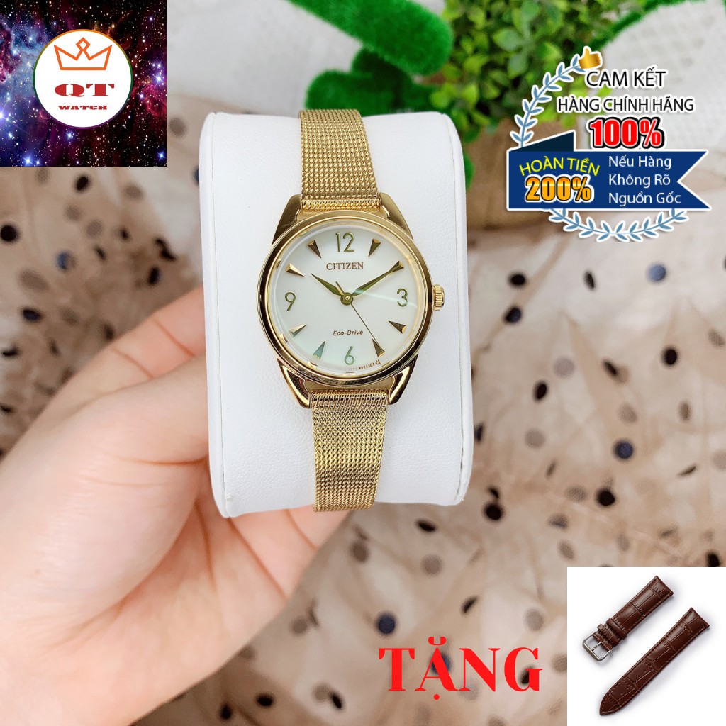 Đồng Hồ CITIZEN Chính Hãng Nữ EM0682-58P LTR Champagne Dial Stainless Steel Ladies Watch Tặng Dây Da Cao Cấp