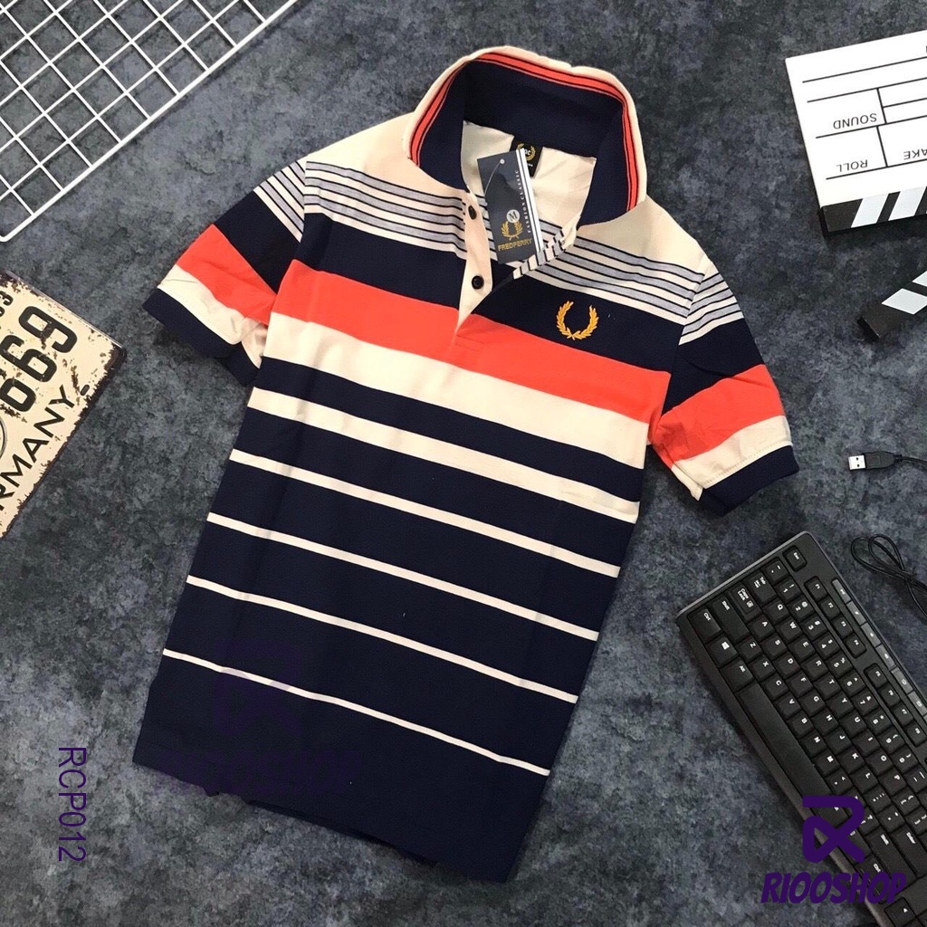 Áo thun nam trung niên có cổ cotton dày mịn kẻ sọc ngang cao cấp bông lúa RCP012 - áo polo nam form rộng Riooshop